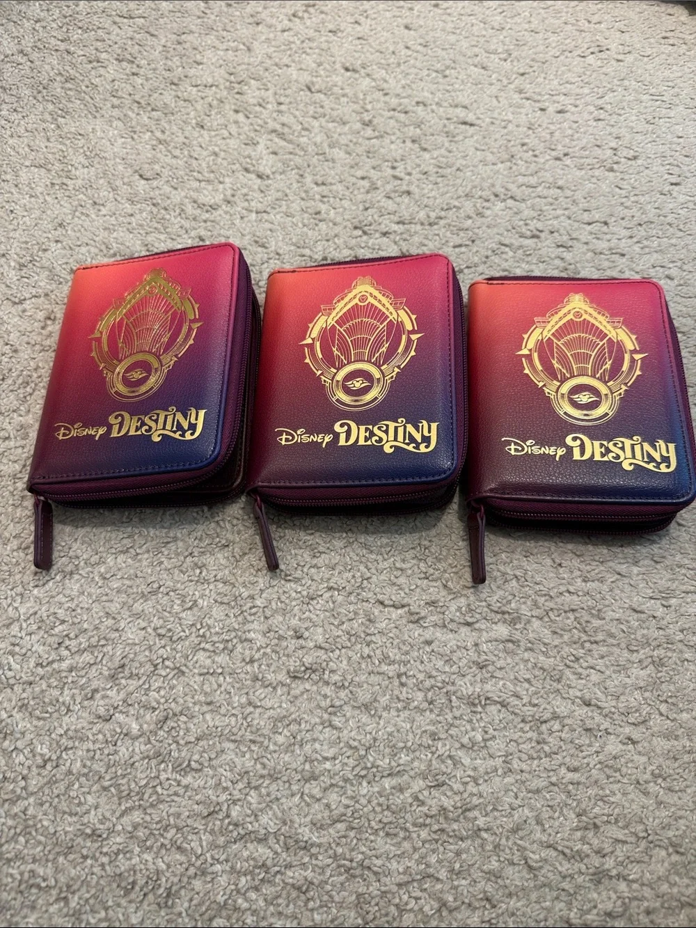 Disney Destiny Zip Case Trio - Pink to Purple Gradient with Gold Emblem